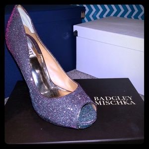 Badgley mischka multicolored glitter heels